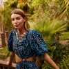 Fashion Oasis Linen Mix Tribal Ring Cut Out Midi Dress Blue