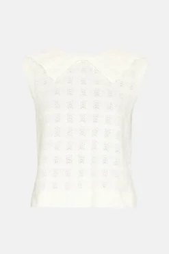 Fashion Oasis Lofty Pointelle Collar Knit Vest Ecru