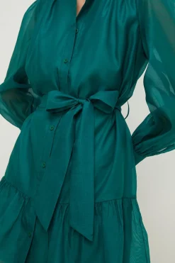 Online Oasis Long Sleeve Organza Mini Shirt Dress Green