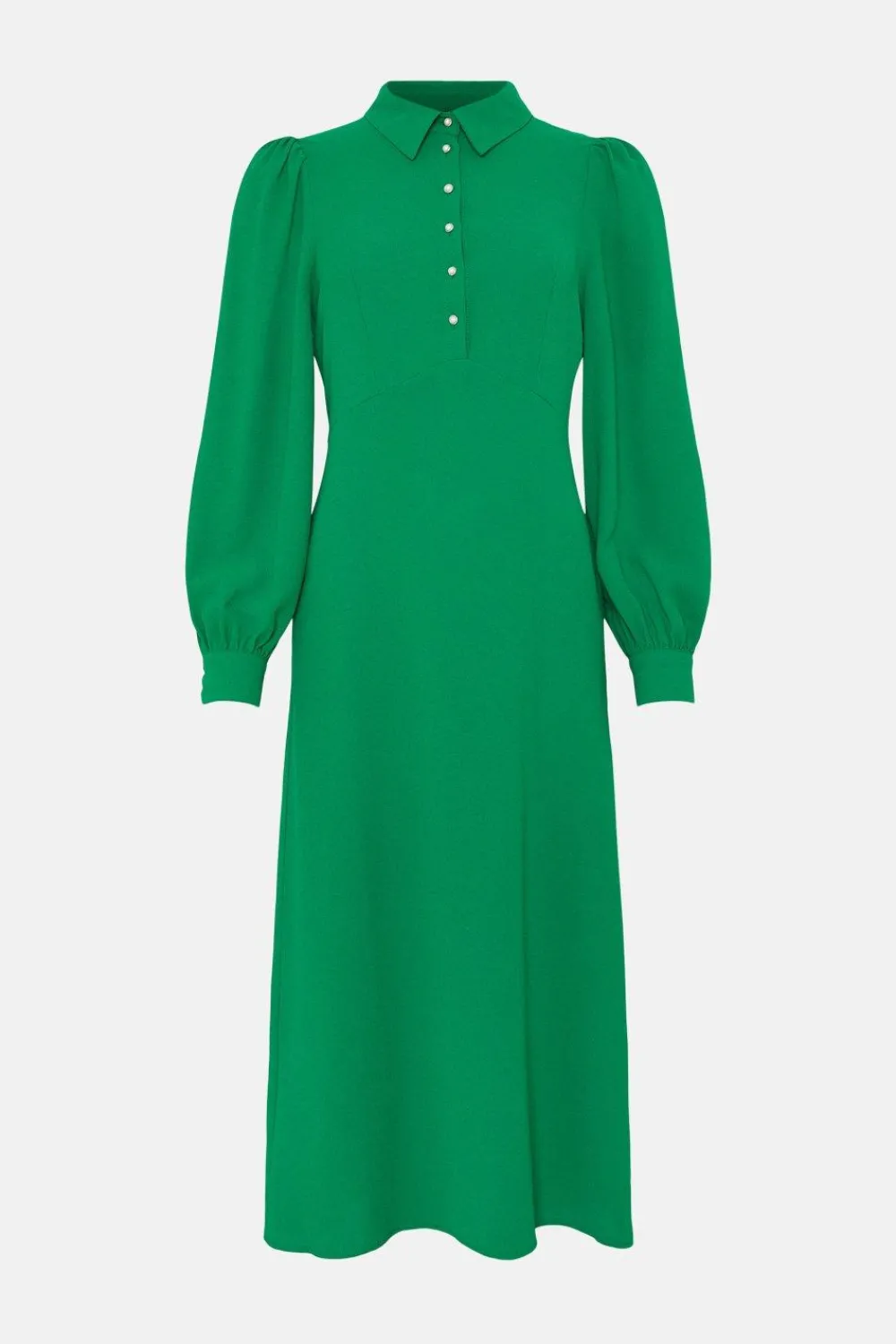 Hot Oasis Long Sleeve Pearl Button Detail Midi Dress Green
