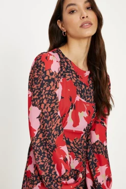 Hot Oasis Long Sleeve Printed Midi Tea Dress Multi