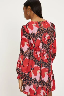 Discount Oasis Long Sleeve Printed Skater Dress Multi