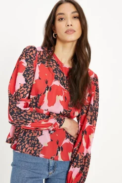 Hot Oasis Long Sleeve Printed Tea Blouse Multi