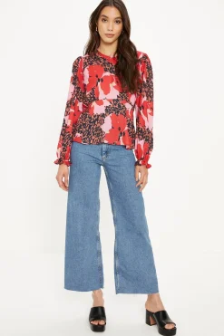 Hot Oasis Long Sleeve Printed Tea Blouse Multi