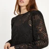 New Oasis Long Sleeved Delicate Lace Top Black