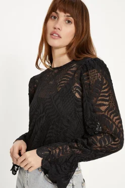 New Oasis Long Sleeved Delicate Lace Top Black