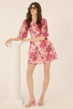 Online Oasis Lyanna Floral Organza Keyhole Mini Dress Pink