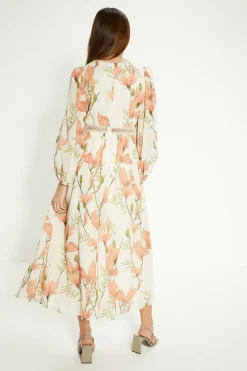 Outlet Oasis Magnolia Floral Lace Balloon Sleeve Midi Dress Ivory
