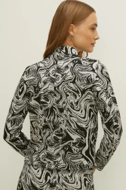Fashion Oasis Marble Jacquard Funnel Neck Top Mono