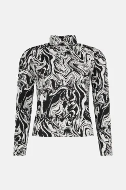 Fashion Oasis Marble Jacquard Funnel Neck Top Mono
