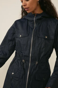Discount Oasis Metalised Midi Raincoat Navy