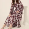 Sale Oasis Metallic Chiffon Cut Out Maxi Dress Berry