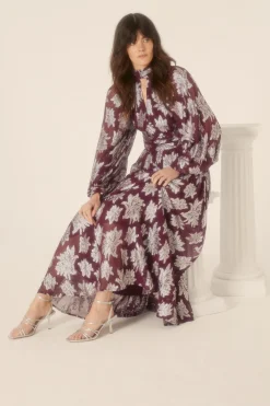 Sale Oasis Metallic Chiffon Cut Out Maxi Dress Berry