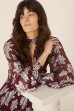 Sale Oasis Metallic Chiffon Cut Out Maxi Dress Berry