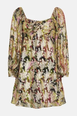 New Oasis Metallic Chiffon Mini Dress Berry