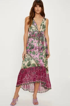 Discount Oasis Metallic Colourful Paisley Tiered Midaxi Dress Purple