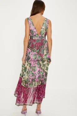 Discount Oasis Metallic Colourful Paisley Tiered Midaxi Dress Purple