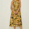 Clearance Oasis Metallic Floral Halter Split Midi Dress Black