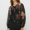 Best Oasis Metallic Floral Pussybow Blouse Black