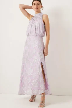 Fashion Oasis Metallic Halter Neck Midi Dress Lilac