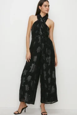 Best Oasis Metallic Halterneck Belted Jumpsuit Black