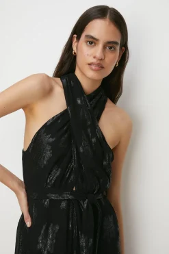 Best Oasis Metallic Halterneck Belted Jumpsuit Black