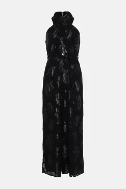Best Oasis Metallic Halterneck Belted Jumpsuit Black