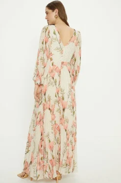 Discount Oasis Metallic Magnolia Twist Front Pleated Midi Dress Ivory