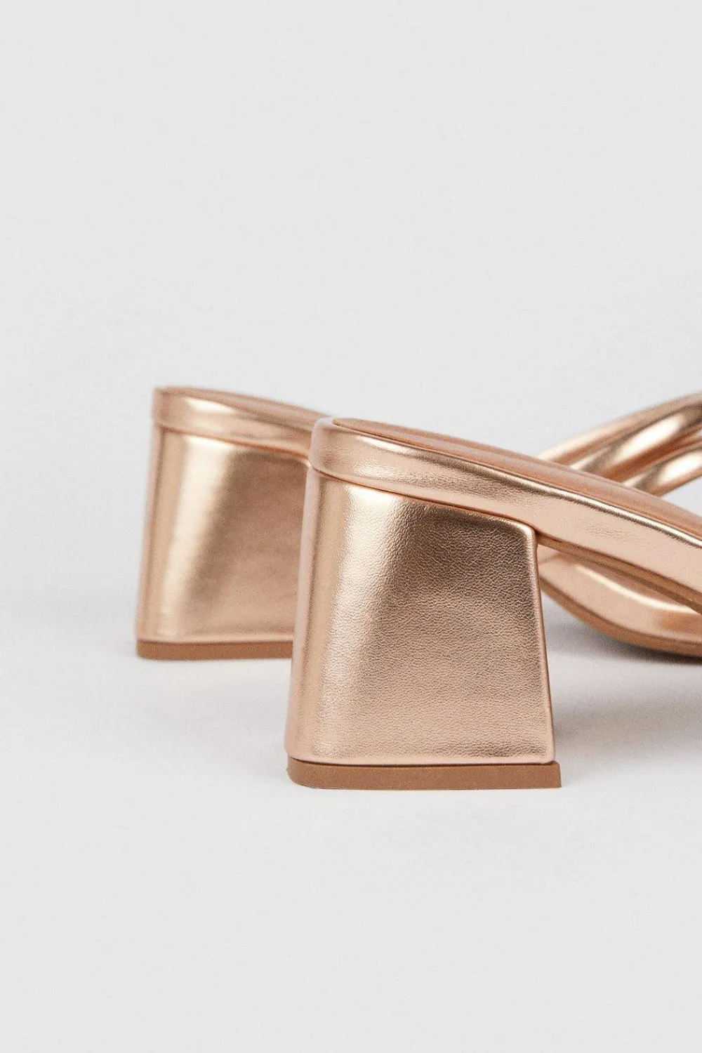 Fashion Oasis Metallic Multi Strap Detail Mule Block Heel Rose Gold
