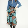 New Oasis Metallic Paisley Print Tiered Skirt Black