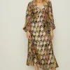 New Oasis Metallic Paisley Printed Strap Back Dress Multi