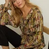 Sale Oasis Metallic Paisley Printed Ruffle Blouse Multi