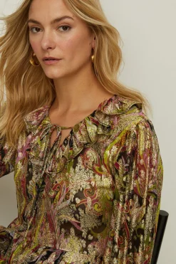 Sale Oasis Metallic Paisley Printed Ruffle Blouse Multi