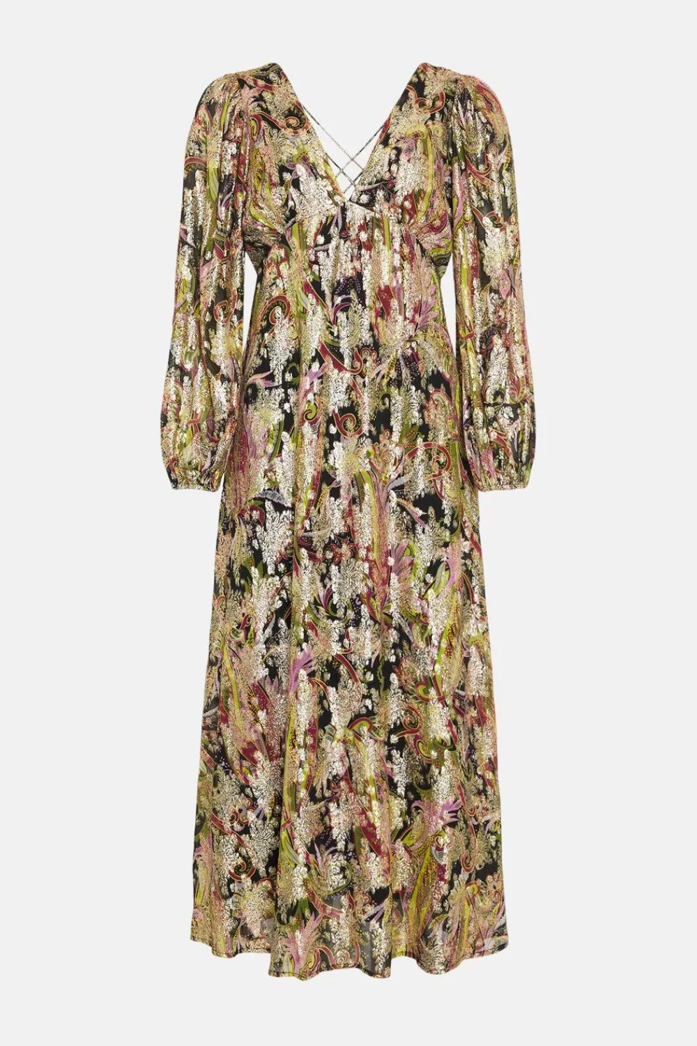 New Oasis Metallic Paisley Printed Strap Back Dress Multi