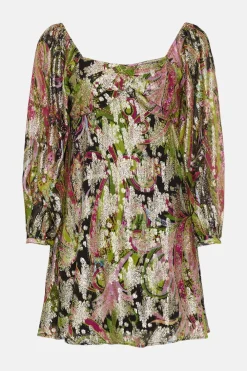 Sale Oasis Metallic Paisley Printed Skater Dress Multi