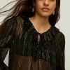 Discount Oasis Metallic Ruffle V Front Blouse Black