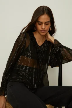 Discount Oasis Metallic Ruffle V Front Blouse Black