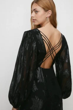 Online Oasis Metallic Strap Back Midi Dress Black