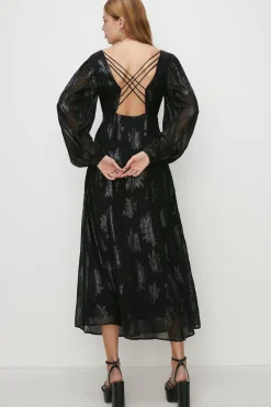 Online Oasis Metallic Strap Back Midi Dress Black