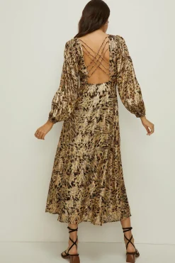 Outlet Oasis Metallic Strappy Back Midi Dress Animal