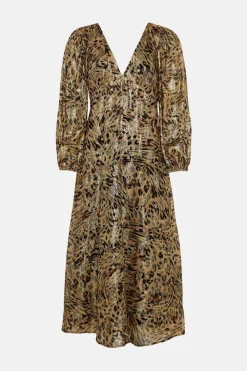 Outlet Oasis Metallic Strappy Back Midi Dress Animal
