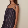 Best Oasis Metallic Stripe Tassle Mini Beach Dress Navy