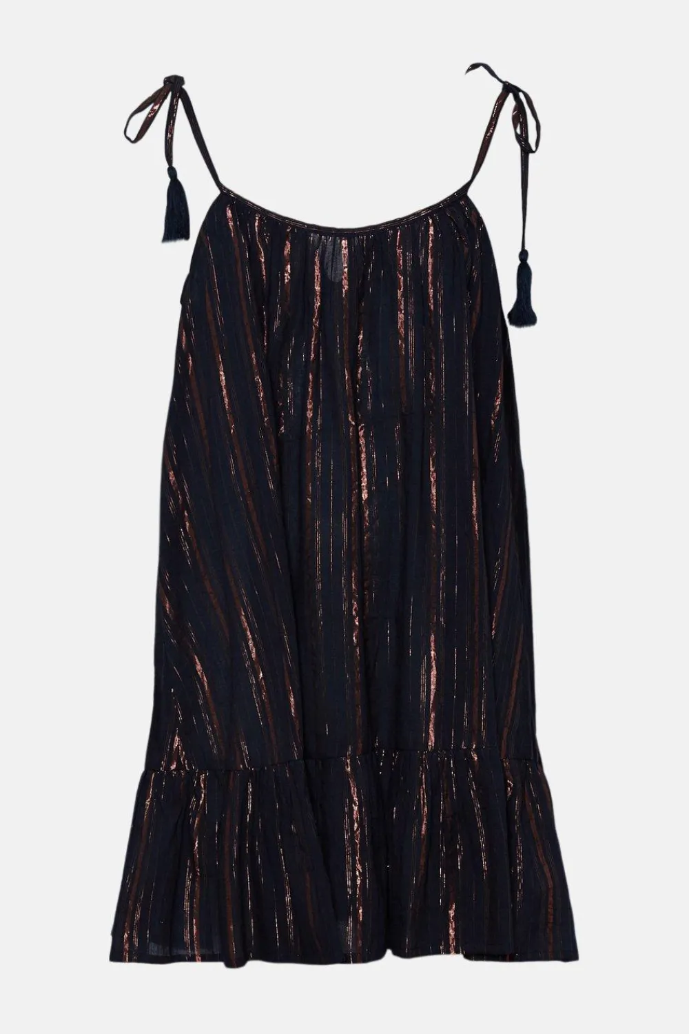 Best Oasis Metallic Stripe Tassle Mini Beach Dress Navy