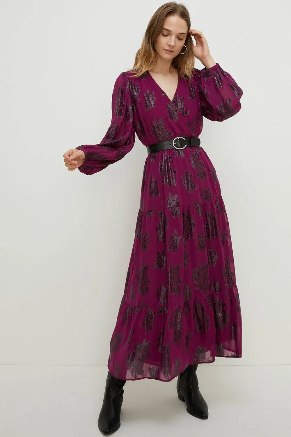 Clearance Oasis Metallic V Front Midi Dress Black