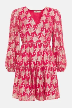 Clearance Oasis Metallic V Front Smock Mini Dress Ivory
