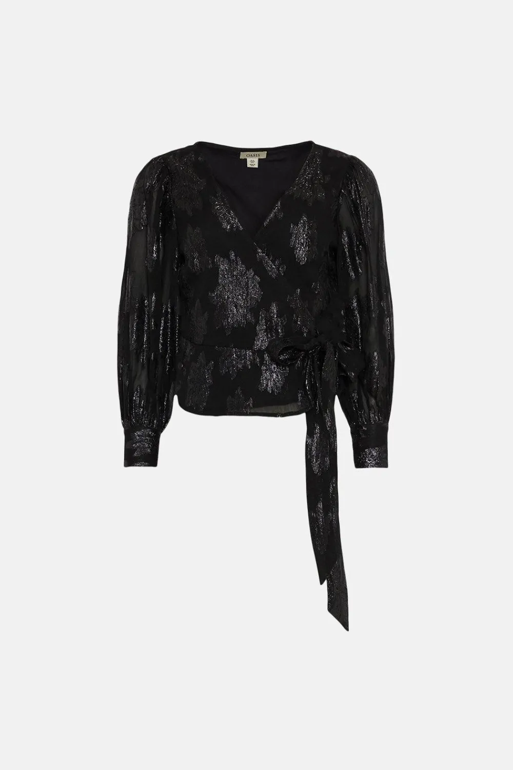 Best Oasis Metallic Wrap Front Blouse Black