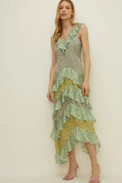Clearance Oasis Micro Ditsy Mix Printed Tiered Maxi Dress Multi