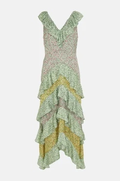 Clearance Oasis Micro Ditsy Mix Printed Tiered Maxi Dress Multi