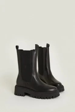 Outlet Oasis Mid Calf Leather Boot Black