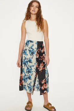 New Oasis Mixed All Over Floral Spot Printed Skirt Multi